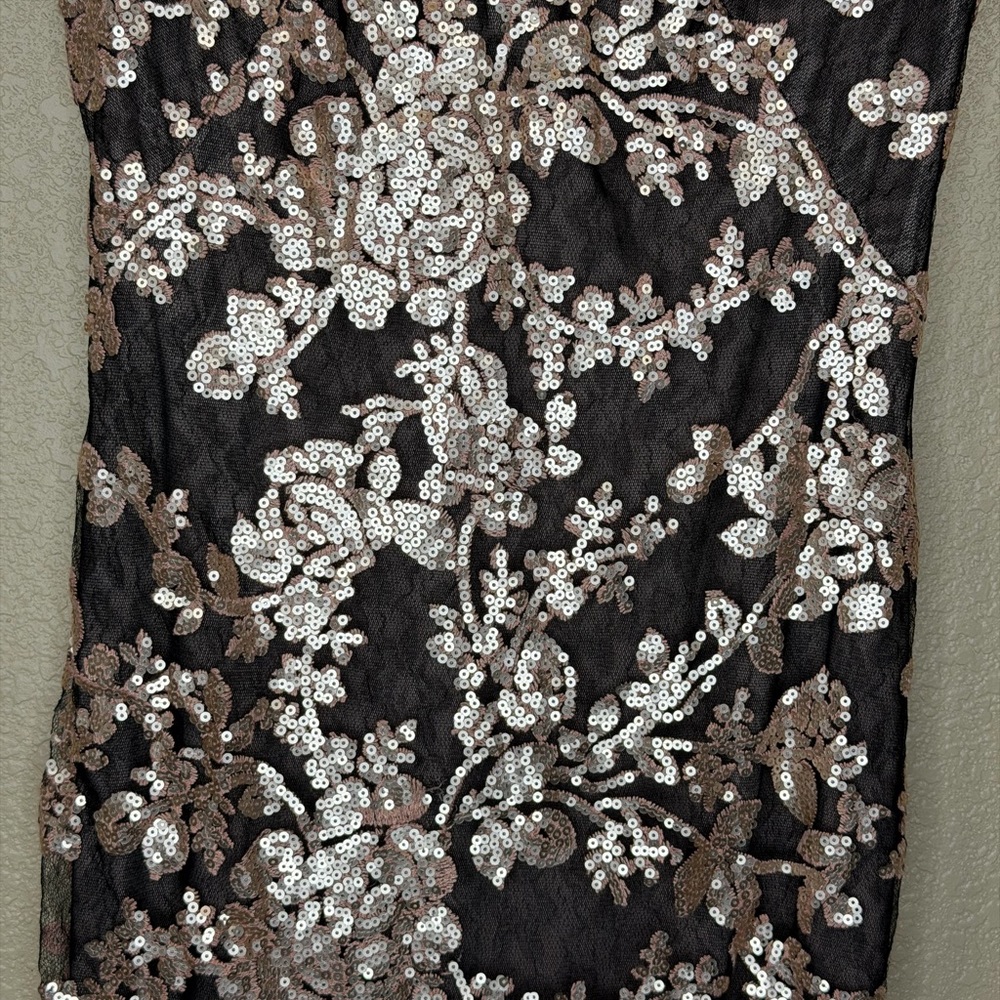 Tadashi Shoji Blush Black Floral Sequin Sheath Dress Cocktail Formal Evening - Picture 2 of 5